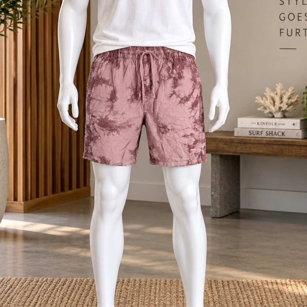 Katin Mens Shorts Tie Dye Mauve Pink Elastic Waist Casual Surf Small